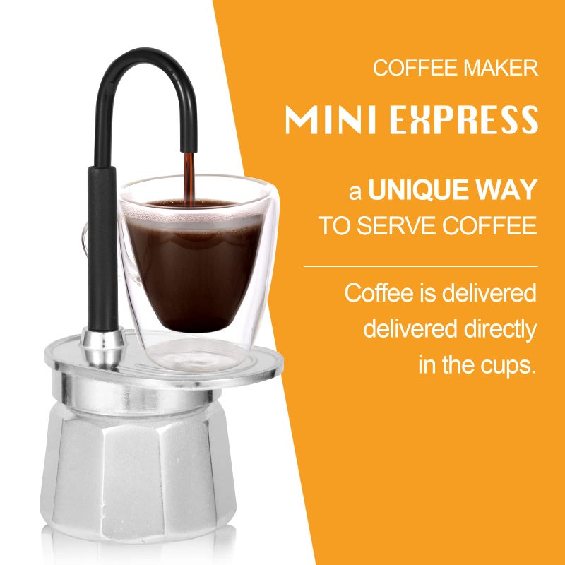 MVPLUE-Mini Express Swiss Single Tube Moka Pot Aluminum Silver,Moka Set includes One Double Wall 3oz Cup,Enjoy delicious coffee in no time - Image 3